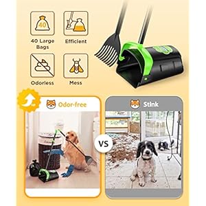 Large Swivel Bin & Rake Pooper Scooper with 40 Waste Bags, 36″ Long Handle & 4 Bag Hooks Adjustable Dog Pooper Scooper for Large Dogs and Pets, Portable Non-Breakable Dog Poop Scooper