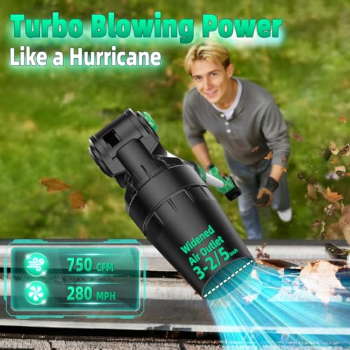 Image of KIMO Leaf Blower Cordless with Battery and Charger, 310000RPM, 37Inch Telescopic Pole, 750CFM 280MPH, 3Speeds w /Smart Panel, Lightweight 2.5Lb, 2PCS 4000mAh Battery Operated Leaf Blower for Gutters
