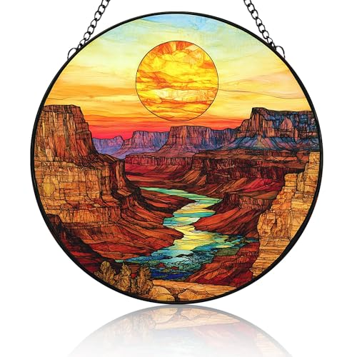 Canyon Sunset Stained Glass Suncatcher Grand Canyon in Arizona Handmade Window Hangings Colored Glass Suncatcher for Indoor Garden Christmas Home Decor 6.3in (2)