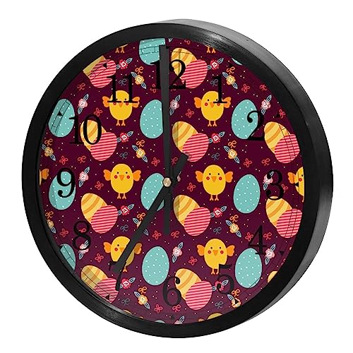 Horloge murale silencieuse à quartz motif œuf de Pâques coloré pour cuisine et bureau