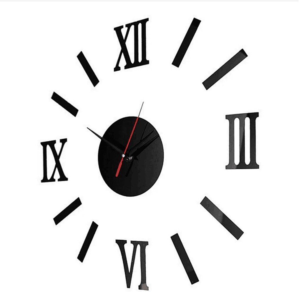 DIY 3D Roman Numbers Watch Silent Wall Clock Home Decor Mirror Face Wall Sticker Silver