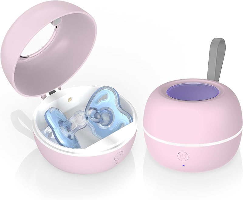 Upgraded Portable Pacifier Sanitizer, UV Light Sanitizer Box, 99.99% Cleaned in 3 Minutes, 90 Disinfection Cycles, USB Rechargeable, Baby Pacifier Sanitizer On the Go (Large Pink)