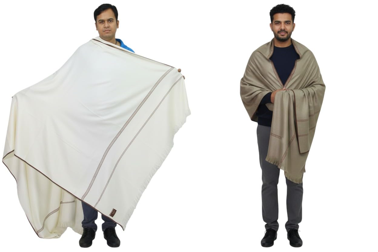 Vrinde White::Grey Pashmina Self Design Men's Shawl KA-SWL-48-image-41