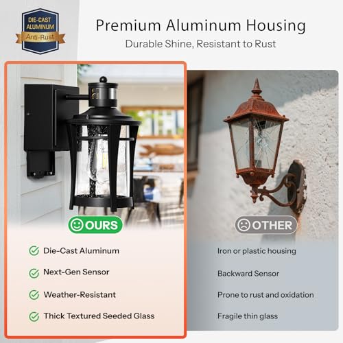 Image of Gleamz 2-Pack Porch Light with Outlet, Black Motion Sensor Outdoor Light