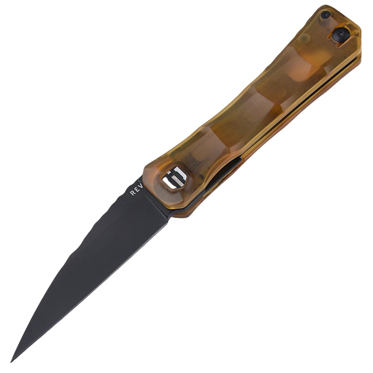 SHIELDON REV Folding Knife 3.25" DLC Coating 154CM Steel Pikal Point Blade with PEI Handle & Reversible Wire Pocket Clip (Amber)