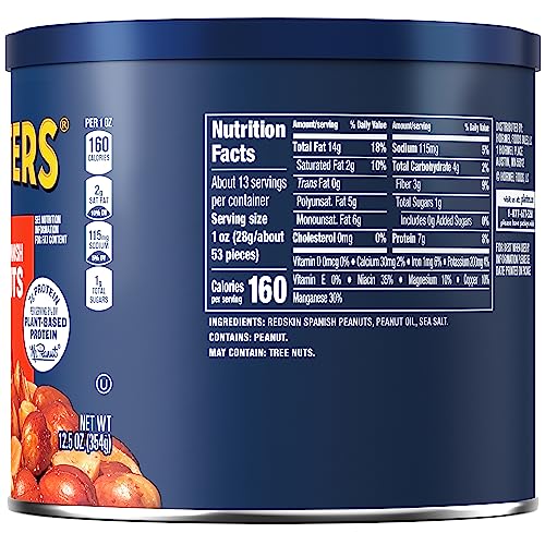 Image of PLANTERS Redskin Spanish Peanuts, Roasted Salted Peanuts 12.5 oz Jars (Pack of 12)