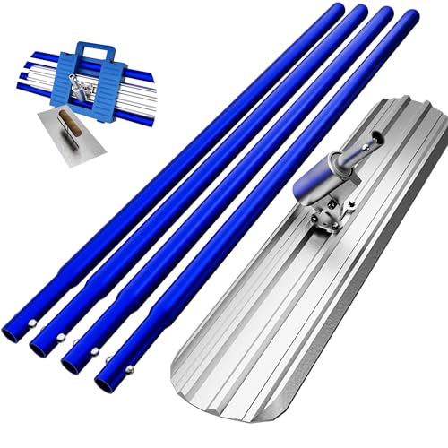 Concrete Bull Float with Trowel Aluminium Alloy Concrete Finishing Tool Adjustable Bracket & 4 Float Handles Professional Concrete Smoothing Tool for Construction Flooring (Blue)