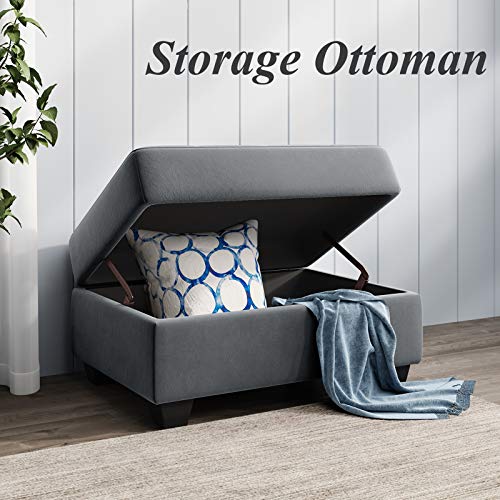 AUKUYEE 3 Piece Microfiber Sectional Sofa and Storage Ottoman L-Shape Couch Living Room Set, Reversible Chaise Lounge and Cup Holders, Gray - Thumbnail 7