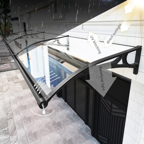 Toldo de aluminio champán para puerta de entrada, refugio de policarbonato transparente para exteriores, protección duradera contra la intemperie, pantalla de ventana de jardín con mesa de fregadero