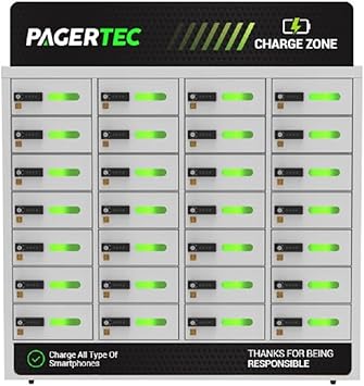 pagertec Cubby 28 Bay Cell Phone Charging Station Locker, Digital Pin Activated Locking Bays USB Charging Station, Easy Setup - Wall Mounted or Floor Standing, All Type Charging Cables