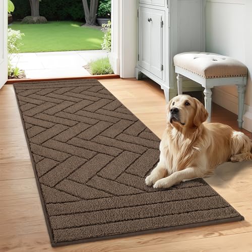 Image of hicorfe Indoor Doormat,Front Back Door Mat Rubber Backing Non Slip Door Mats 24 inchx59 inch Absorbent Resist Dirt Entrance Doormat Inside Floor Mats for Entryway Washable Low-Profile(Camel)