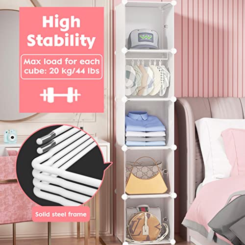 Narrow Cube Storage Organizer With Doors 5-Cube, Plastic Cabinet Closet Storage Shelves For Bedroom, Living Room, Office, Each Cube Is 11.8"X11.8" #TOP2