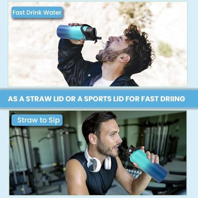 XACIOA Lid for Hydro Flask Wide Mouth, Replacement Lid for Hydroflask 12-64 oz Wide Mouth Bottles, Flip Top for Iron Flask Wide Mouth Bottles with Button Lock & Soft Handle