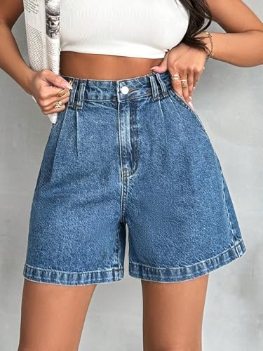Image of Shasmi Girl's & Women's High Waisted Denim Shorts, 2025 Fashion Vintage Wash, Straight Cut (Short 234)