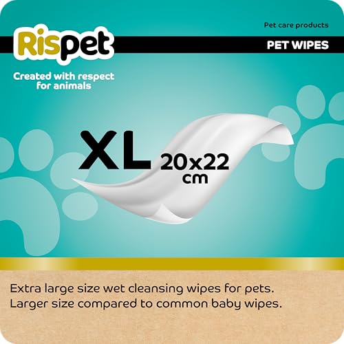 Rispet Hygienische und reinigende Reinigungstücher XL, Kokosnuss und Keratin, für das Fell von Hunden, Katzen und Haustieren, 54 Tücher (Packung mit 2)
