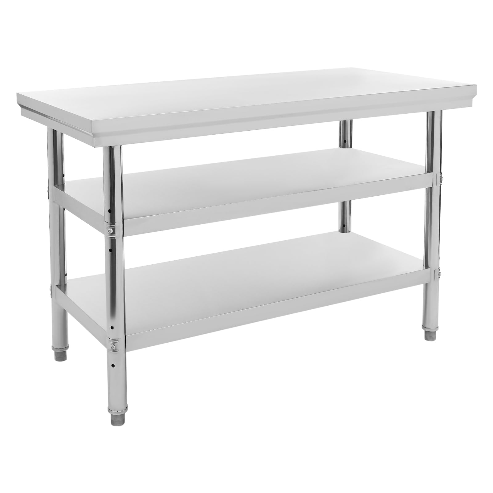 Mesa de trabajo de acero inoxidable, 120 x 60 x 90 cm, rectangular, cocina, mesa de acero inoxidable, mesa de barbacoa, muebles de cocina para exteriores, 3 niveles, plata