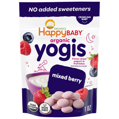 Happy Baby Organics Yogis Freeze-Dried Yogurt &amp; Fruit Snacks, Mixed Berry, 1 Ounce (Pack of 1)