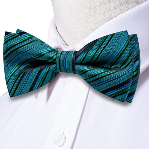 Image of Dubulle Mens Paisley Striped Bowtie Set Pre-tied Bowtie for Men and Pocket Square Set Wedding Business