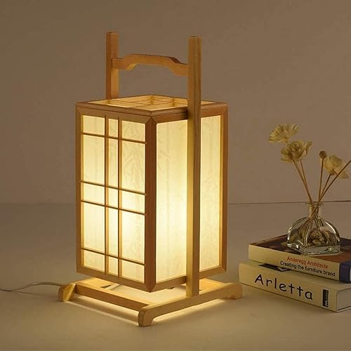 Miniatura 5 de JITEM Lámpara de Mesa Lámpara de mesa de madera japonesa con pantalla de tela portátil Zen mesita de noche lámpara sala de estar dormitorio