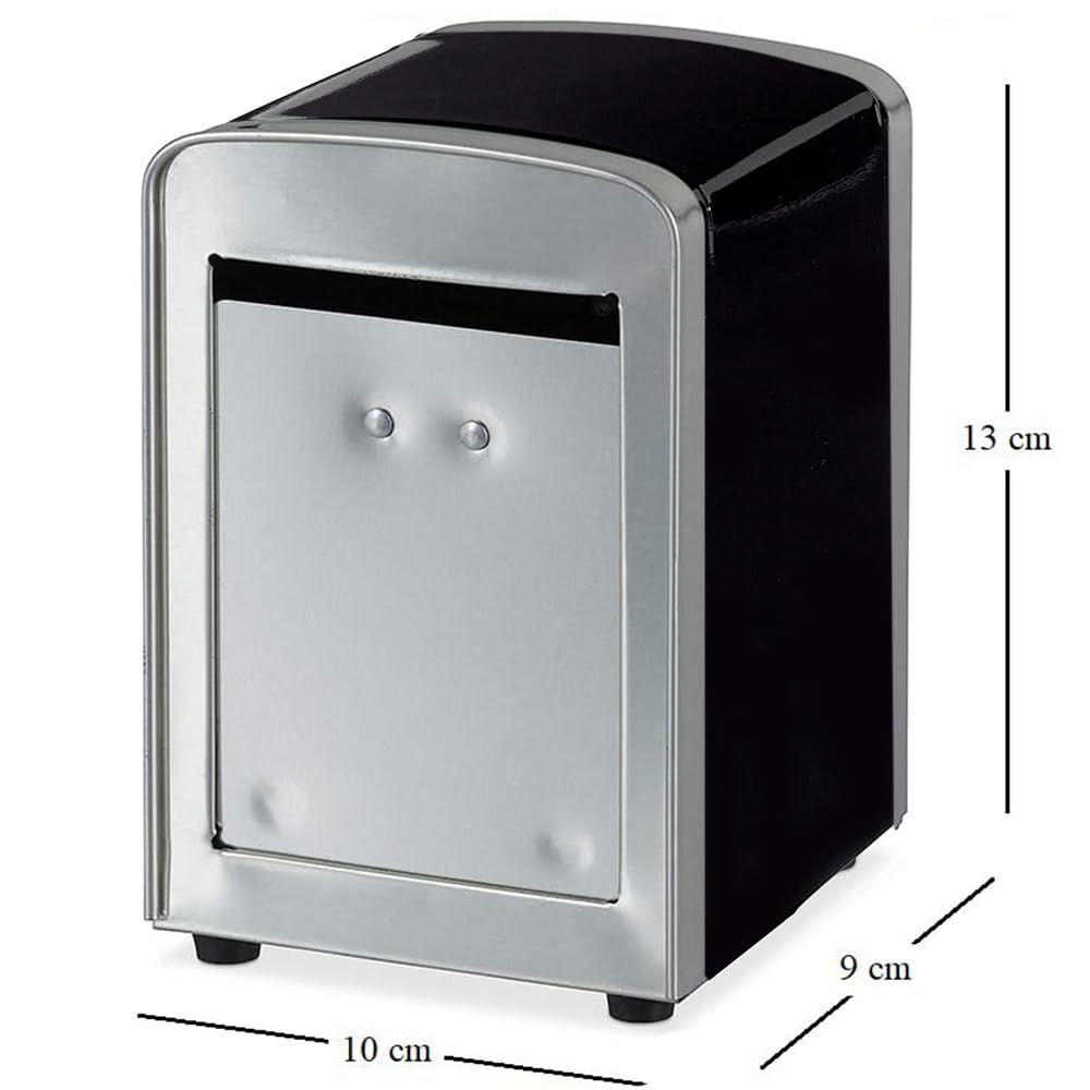 Virsus 6 Portatovaglioli da Bar a Molla NERO, misura 10x9x13 cm, Dispenser in Acciaio Inox per Tovaglioli 17x17cm, Distributore da tavolo di Fazzoletti Salviette Piccole per Gelateria, Bar -0050