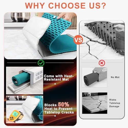 FYY Warming Mat for Food with Heat Resistant Pad, Prevent Countertop Cracks, Keep Meal Warm, Rapid and Full Surface Heating, 6 Temp Settings, 6H Timer, Rollable Portable Food Warmer Mat Dark Green by FYY - Image 2