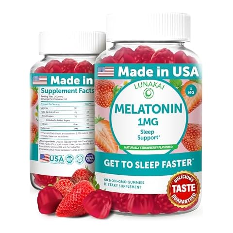 Lunakai USA Made Low Dose Melatonin Gummies 1mg - Gentle Sleep Aid for Adults & Kids - Non-GMO, Vegan, Gluten-Free - 60 Count Cover
