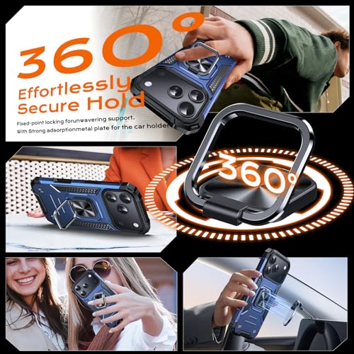 Image of Anqrp Heavy Duty Case for iPhone 17 Pro Case with Enhanced Ring Holder Grip Stand, Military Grade Shockproof Rugged Drop Protective Silicone Hard Slim iPhone 17 Pro Phone Case Cover,Vivid Blue