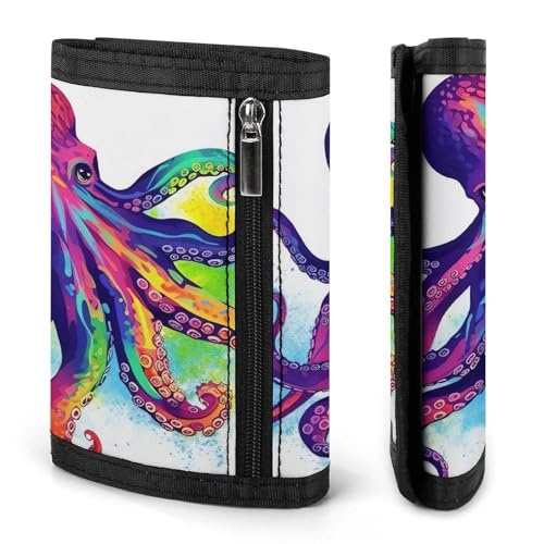 Colorful Octopus Trifold Wallet for Men - Money Clip Slim Wallets with Multiple Card Slots Minimalist Small Front Pocket Wallet for Everyday Carry3