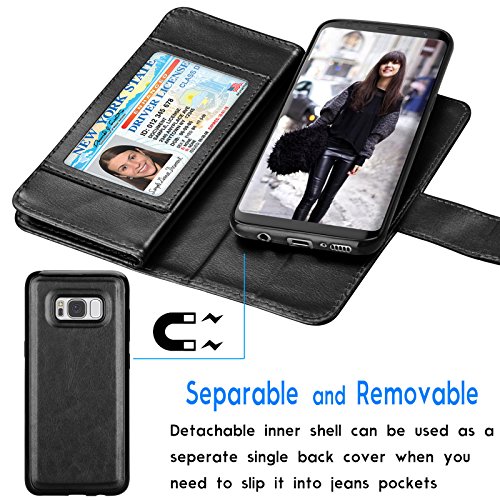 Tekcoo For Galaxy S8 Case/Galaxy S8 Wallet Case, Luxury Id Cash Credit Card Slots Holder Purse Carrying Pu Leather Folio Flip Cover [Detachable Magnetic Hard Case] & Kickstand For Samsung S8 - Black #TOP3