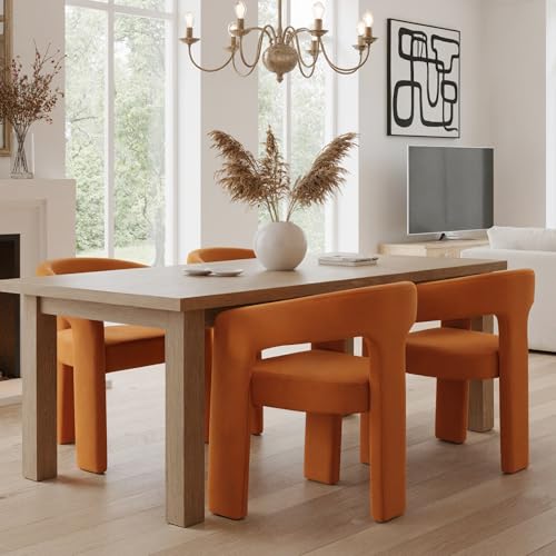 Image of HNY Modern Barrel Kitchen & Dining Room Chairs Set of 2, Velvet Upholstered Accent Chairs with Arm, 18.5'' Wide Side Arm Vanity Chair for Living Room Bedroom Makeup Small Spaces, Orange