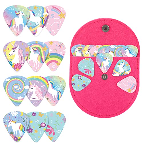 Médiators licorne pour enfants et filles en celluloïd avec étui de support x24