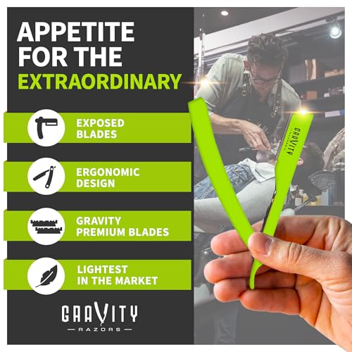 Image of Gravity Razors Professional Straight Razor - Minimal Exposure Straight Razor Kit with 10 Gravity Premium Blades, .5mm Exposed (The Ridler)