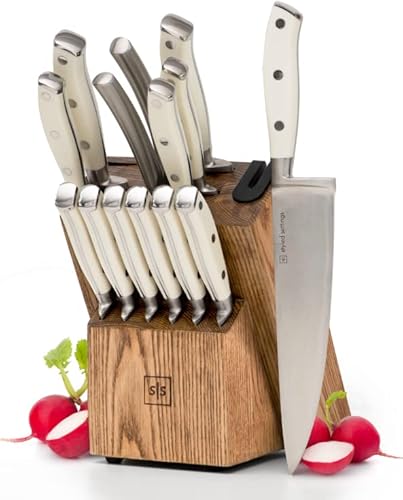 White Knife Set With Block - 14 Piece Forged Stainless Steel Triple Rivet White Kitchen Knife Set With Heavy Duty Kitchen Shears And Self Sharpening Knife Block Set #TOP17