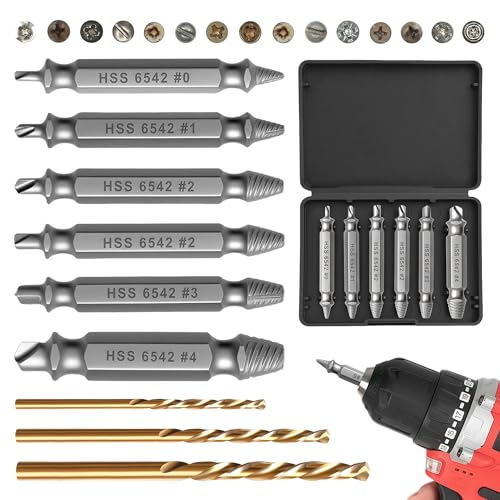 9 PCS Damaged Screw Extractor Set HSS 6542 Screw Remover & Extractor Bit Set with 3 Twist Drill Bits Easy Out Bolt Extractor for Stripped Broken Rusted & Stubborn Screws