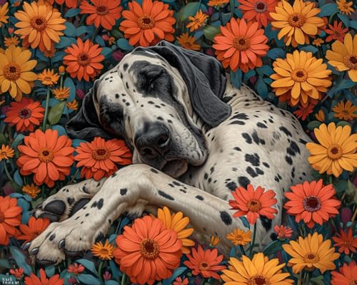 Stamped Cross Stitch Kits, Great Dane Dreaming in Sunshine, Needlepoint Counted Cross Kits for Beginners, Embroidery Kits Arts Home Decor(11CT No Frame,16x20 inch)