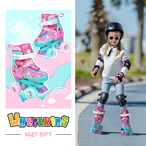 Wheelkids Roller Skates For Toddler Baby Kids Girls Ages 4-5, Pink Unicorn Adjustable Rollerskates Toddlers Beginners 4 Sizes With Light Up Wheels #TOP4