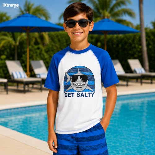 Image of iXtreme Boys Swim Set - 2 Piece Rash Guard Short Sleeve Swim Shirt and Boys Swim Trunks for Infants Toddlers & Big Boys