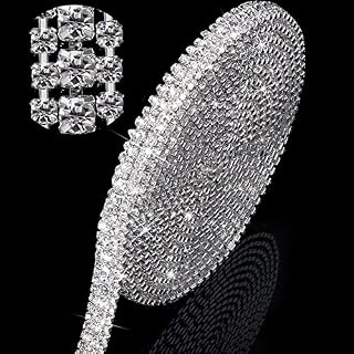 3 Yards 3 Rows Crystal Rhinestone Close Chain Trim for Crafts (White Rhinestone with Silver Base,3 Yard x 0.47 Inch)