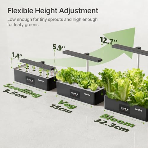 Image of SUNCOZE Hydroponics Growing System Kit with 24W Dimmable LED Light, Black
