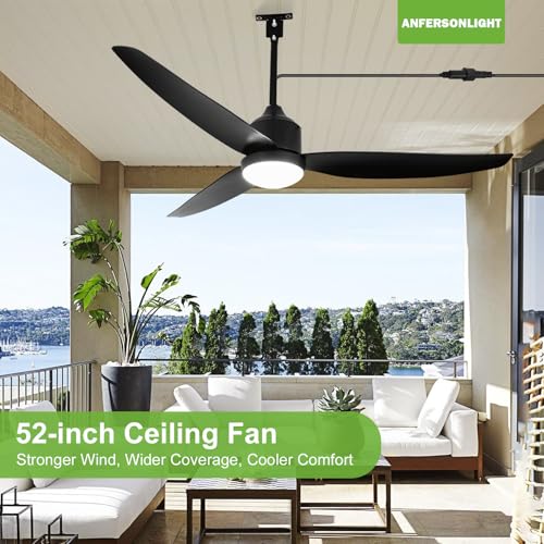 Outdoor Ceiling Fan with Light and Remote, 52-Inch LED 3-Blade Gazebo Fan for Patios, Plug-In, Waterproof DC Motor, 6-Speed Reversible, Dimmable, Timer, 3 Downrods, Black - Image 6