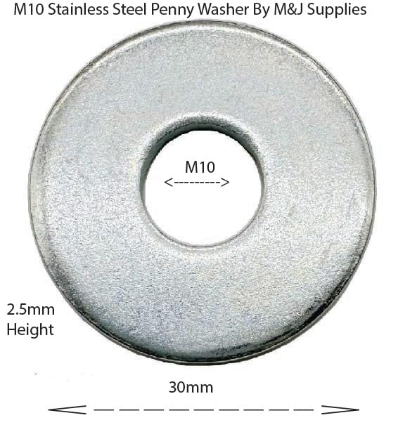 M10 Flat Penny Washer (Pack of 10) Plain Wide Round Metal Stainless Steel Washers 10mm for Screws And Bolts Heavy Duty to Standard DIN9021 (10mm x 30mm) - Image 2