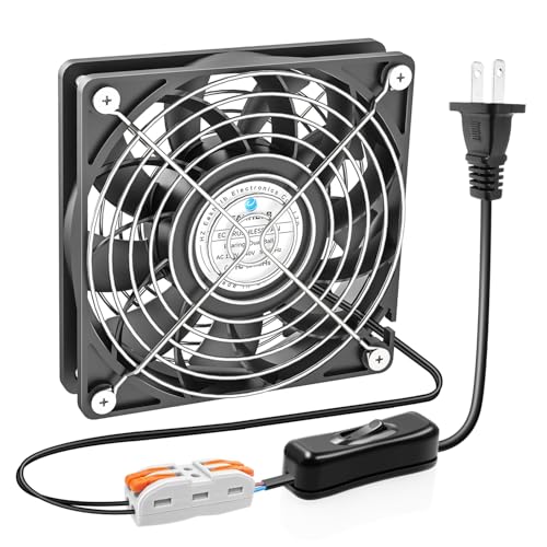 Eakhelb 120mm Fan,120x25mm EC Brushless Cooling Fan, High Static Pressure AC 110V 120V 220V 240V Axial Fan,with AC Power ON/Off Switch Extender Cable, for DIY Cooling Industrial Case Exhaust Projects