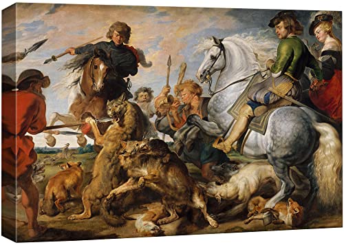 wall26 - Wolf and Fox Hunt by Peter Paul Rubens - Canvas Print Wall Art Famous Painting Reproduction - 12" x 18"