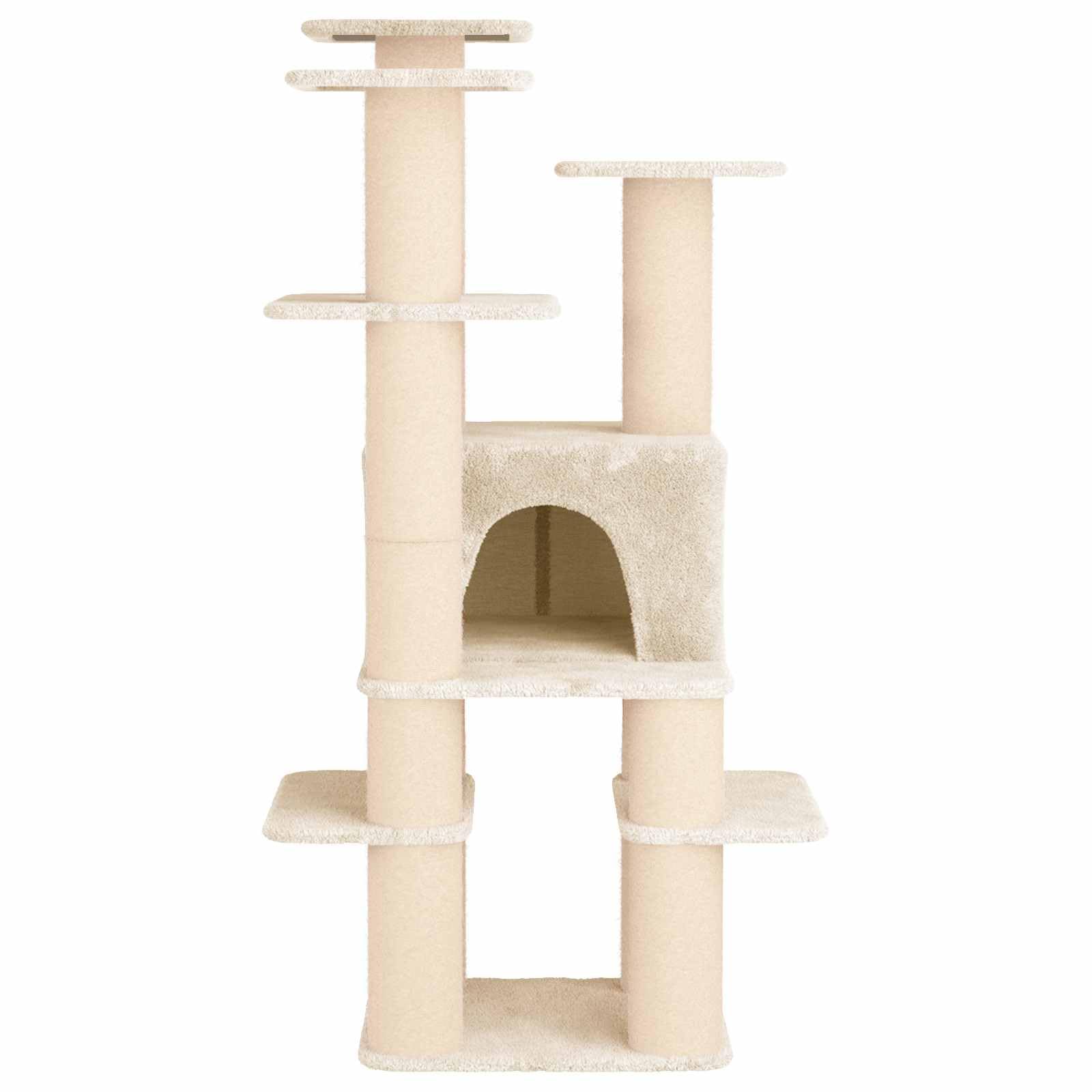 Árbol para gatos con columnas rascadoras de sisal, color crema, 161 cm, árbol trepador de varios niveles con cueva, superficies de descanso y muebles rascadores para apartamentos, habitaciones