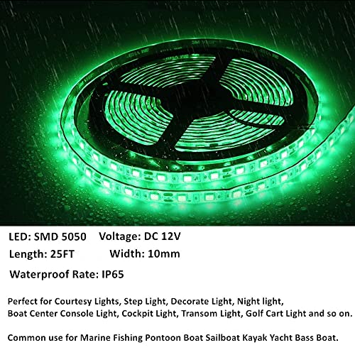 Vbakor 25Ft Led Boat Lights, Waterproof Marine Pontoon Led Strip Lights, Boat Deck Interior Light, Boat Accessories, Under Gunnel Lights, Night Fishing Lights For Pontoon Fishing Boats (Green) #TOP2