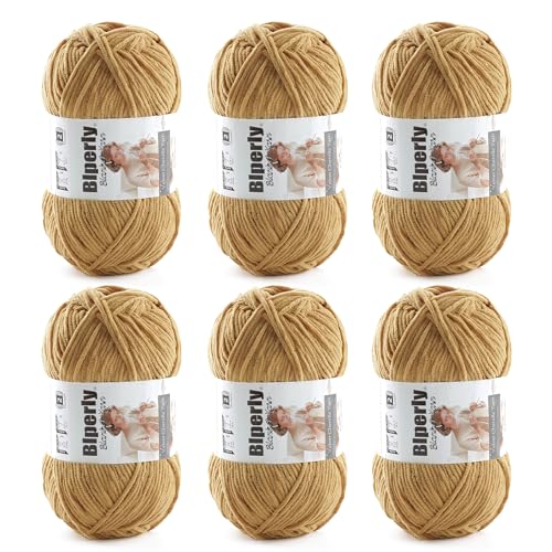 Image of Skinny Chenille Yarn for Crocheting and Knitting, 6 Pack of 50g /158yds - 948yd Total, Soft Fluffy Yarn for Crochet Amigurum & Baby Blankets, Thin Chenille #2 Plush Crochet Yarn (6, Brown)