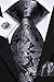 Dubulle Mens Paisley Black Grey Floral Silk Tie for Men Striped Necktie and Pocket Square Cufflinks Set Wedding Business