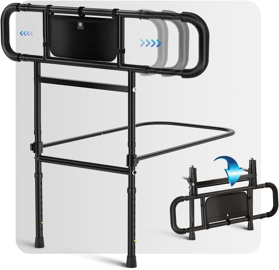 FORTEMOTUS Bed Rails for Elderly Adults Safety - Adjustable Heights& Extendable Bed Side Rail, Foldable Bed Assist Bar, Heavy Duty for Senior, Fits King, Queen, Full, Twin for 10~16'' Mattress