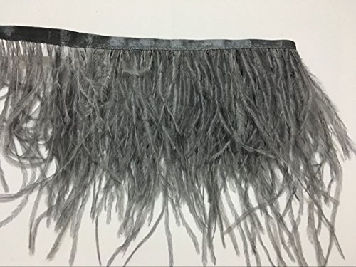 Melady 2 Yards Fashion Dress Sewing Crafts Costumes Decoration Ostrich Feathers Trims Fringe With Satin Ribbon Tape (Gray) #TOP1