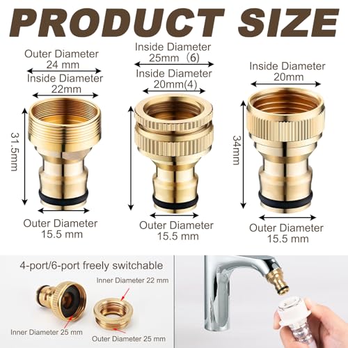 BSITSSS 3 x Tap Adapter, Tap Adapter for Hose Pipe Brass Garden Hose Quick Connector Thicken - Image 2